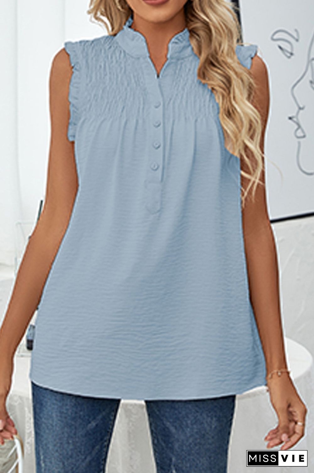 Frilled Button Down Tank Top