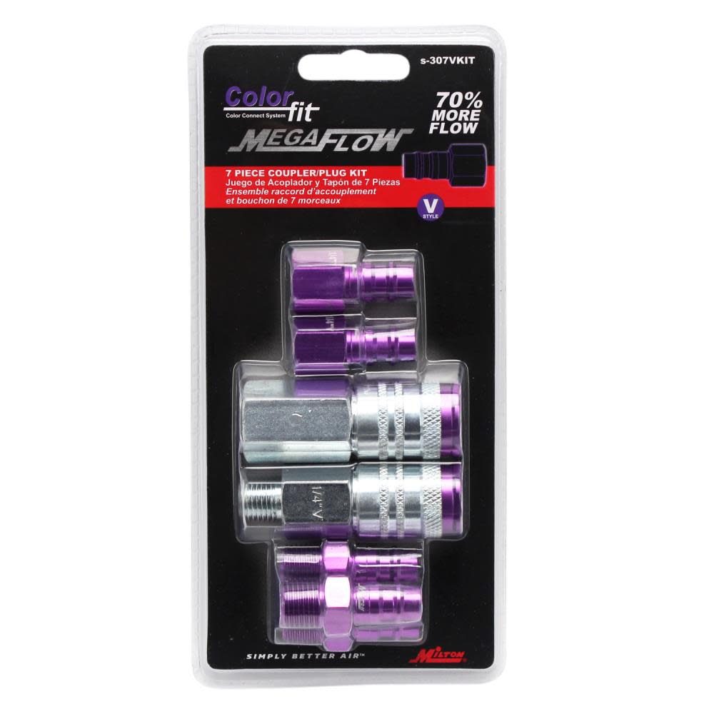 ColorFit® by Milton® S-307VKIT HIGHFLOWPRO™ Coupler and Plug Kit (7 Piece)， Hi-Flo V-Style 1/4 NPT Purple ;