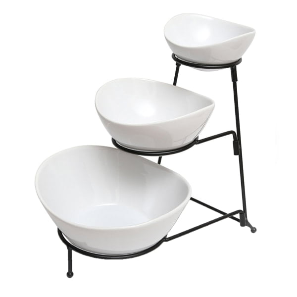 Gracious Dining 3 Tier Bowl Server Set with Metal Stand in White