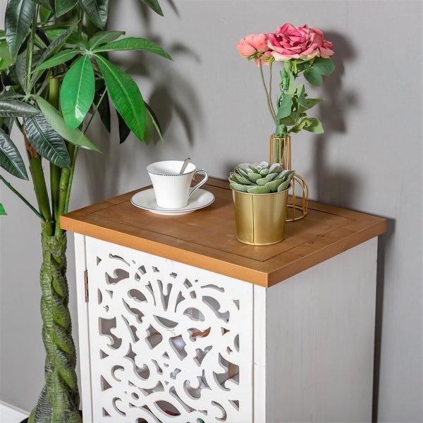 PHI VILLA Retro Distressed Hollow-Carved Side Table