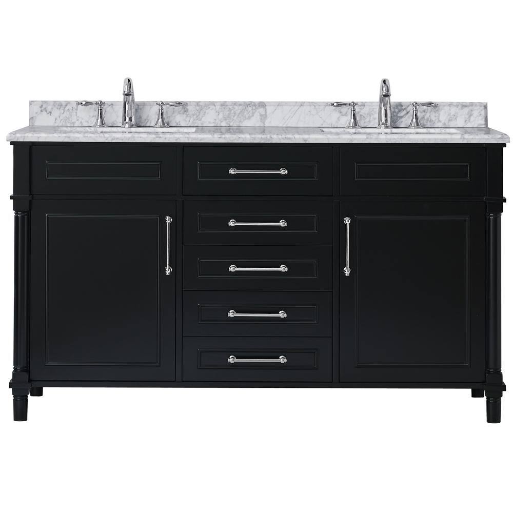 Home Decorators Collection Aberdeen 60 in. W x 22 in. D x 34.5 in. H Bath Vanity in Black with White Carrara Marble Top Aberdeen 60B