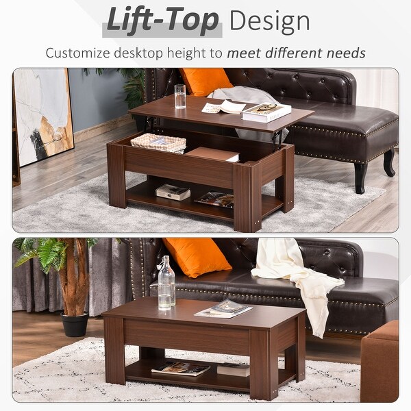 HOMCOM Lift Top Coffee Table with Hidden Storage Compartment and Open Shelf，Pop Up Coffee Table for Living Room