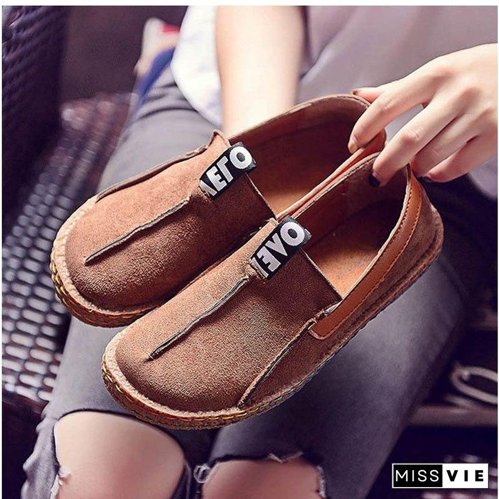 Women Flats Platform Flock Shoes Causal Slip On Patchwork Sewing Suede Footwear