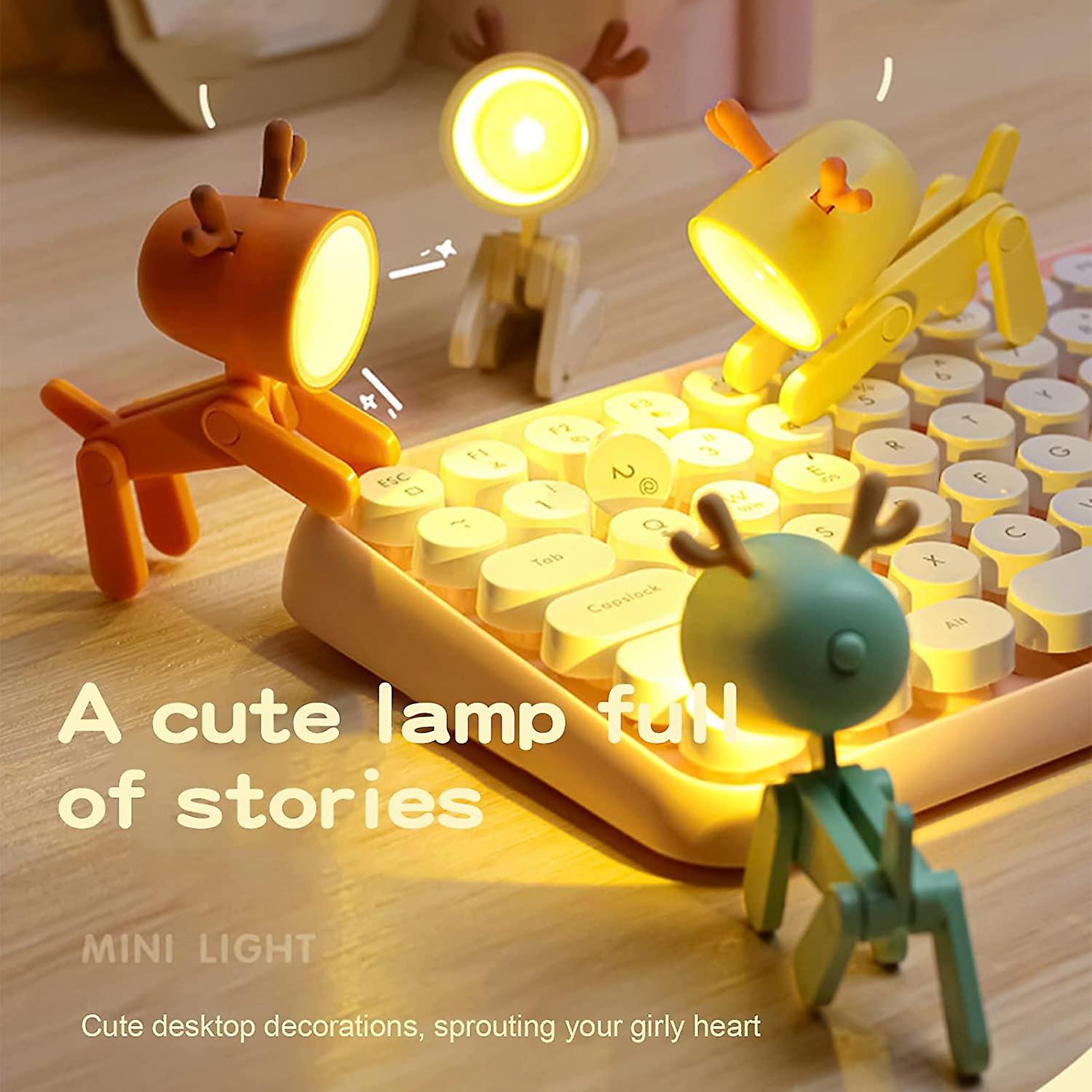 Baicccf 3 Pcs Mini Led Desk Lamp Cute Small Phone Holder，deer Shape Night Light Adjustable Phone Stand，portable Reading Table Night Lamp For Kids Stud