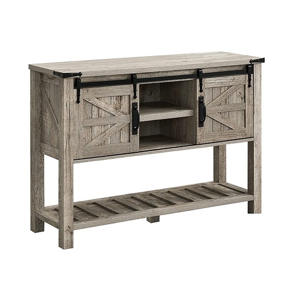 OKD Farmhouse Console Entryway Table with Sliding Barn Doors， Light Rustic Oak - 71.5