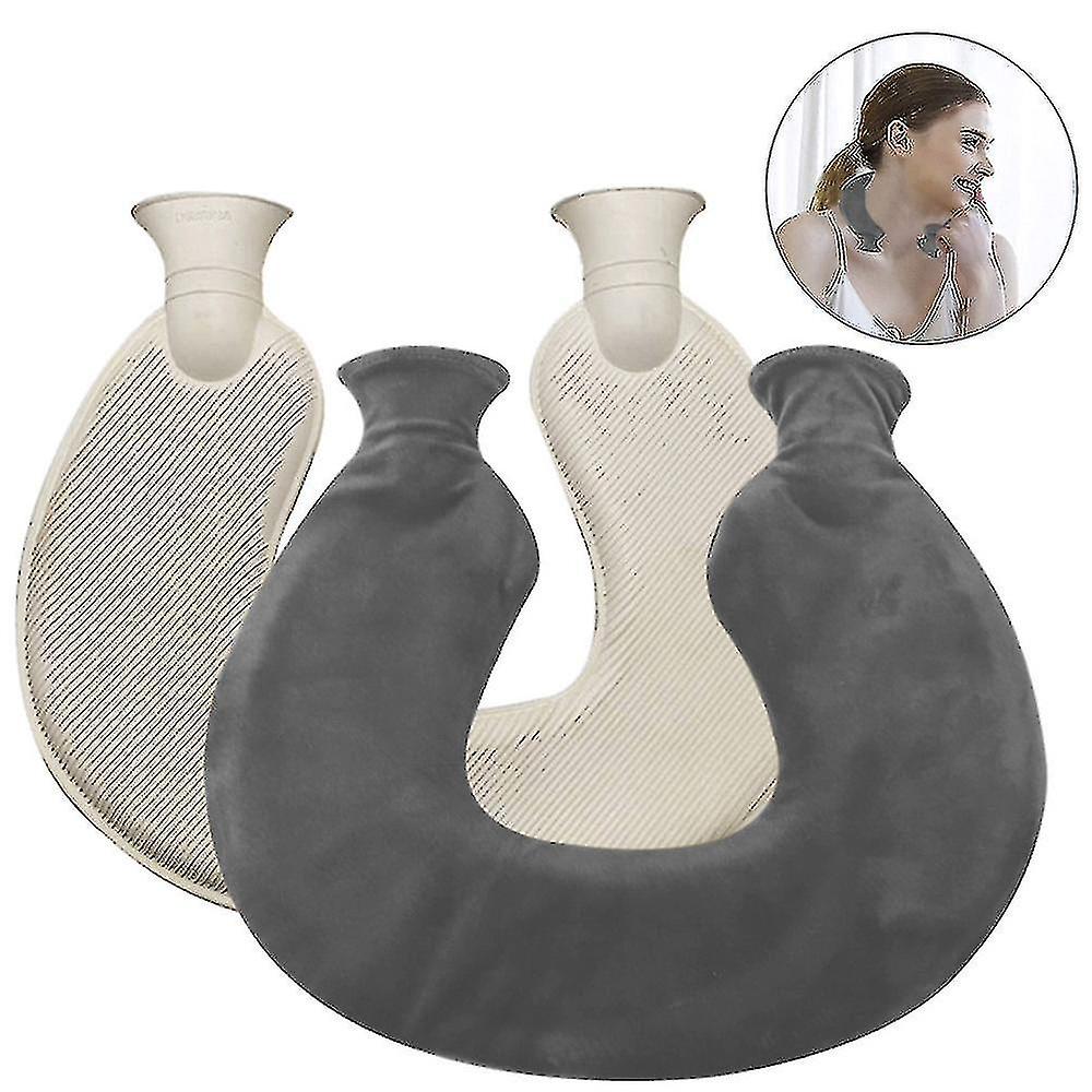 1l U-shaped Neck Rubber Odorless Hot Water Bottle With Fleece Cover And Lid Hot Compress