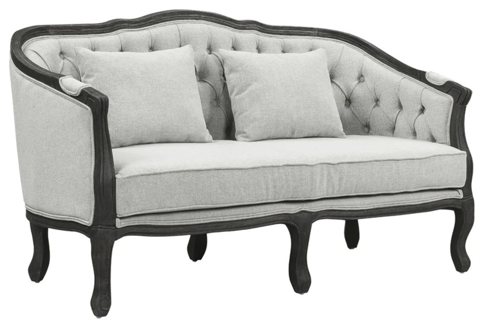 Benzara BM276240 64 quotLoveseat  Button Tufted Fabric  Cabriole  Gray/Brown   French Country   Loveseats   by Uber Bazaar  Houzz