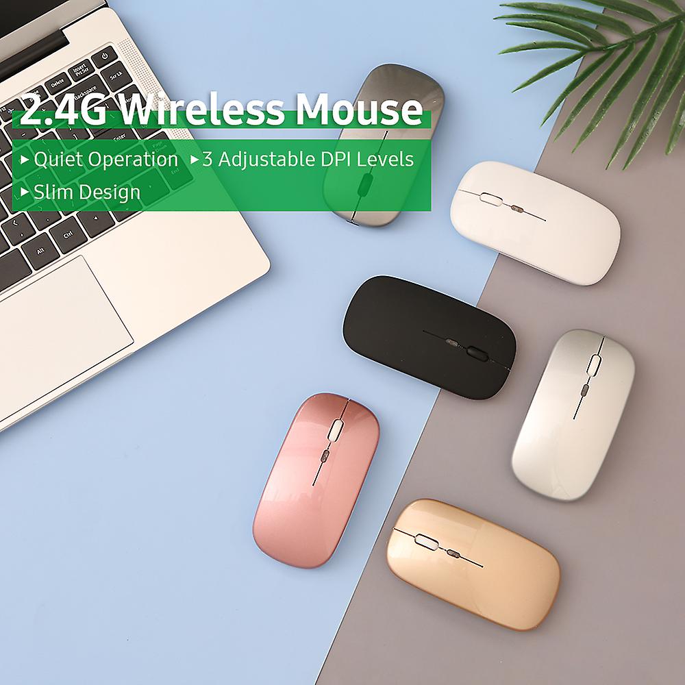 2.4g Wireless Ergonomic Slim Mouse Less Noise 4 Buttons 3 Adjustable Dpi Levels Rechargeable Mouse For Laptop Computer， Black Black With Light