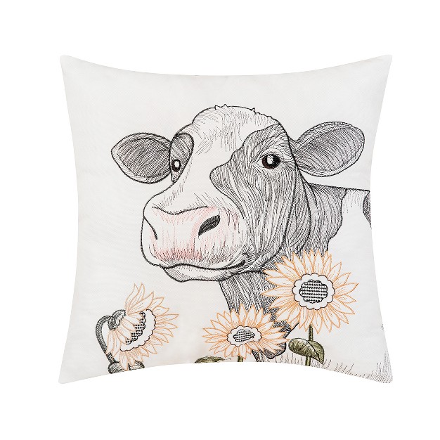 X 18 quot Happy Sunflower Cow Indoor Outdoor Embroidered Throw Pillow