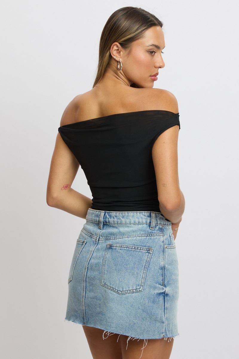 Black Off Shoulder Top Mesh