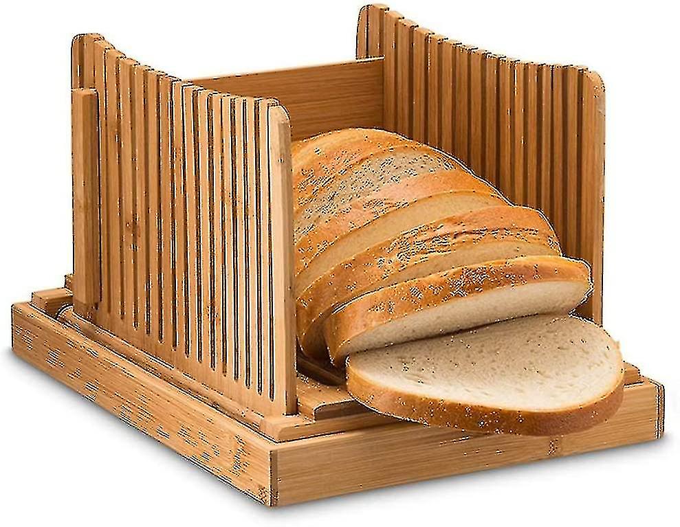 Bamboo Bread Slicer - Adjustable， Compact， Collapsible， Slicing Guide With Crumb