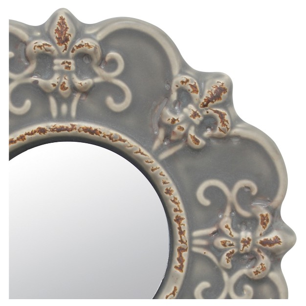 Ceramic Wall Mirror With Decorative Details Matte Gray Stonebriar Collection