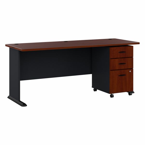 Bush Business Furniture Series A 72W Desk with Mobile File Cabinet in Hansen Cherry and Galaxy