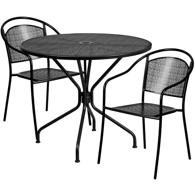 Round Indoor outdoor Steel Patio Table Set With 2 Round Back Chairs