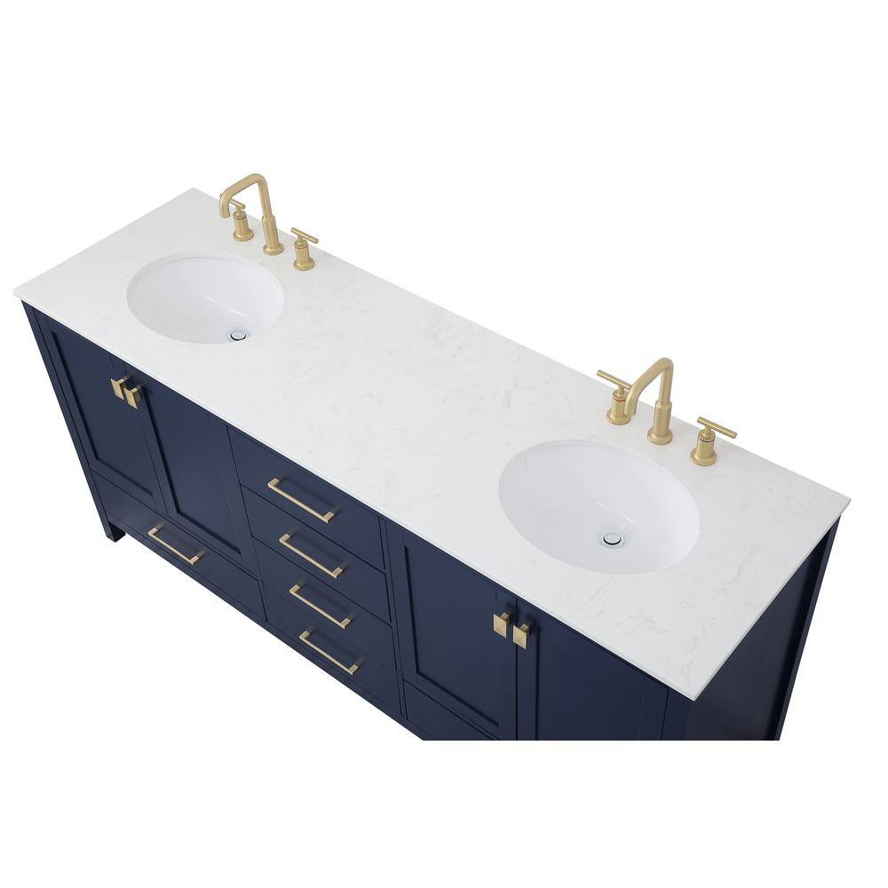 Timeless Home Erin 72 in. W x 22 in. D x 34 in. H Double Bathroom Vanity in Blue with Calacatta Quartz TH37672Blue