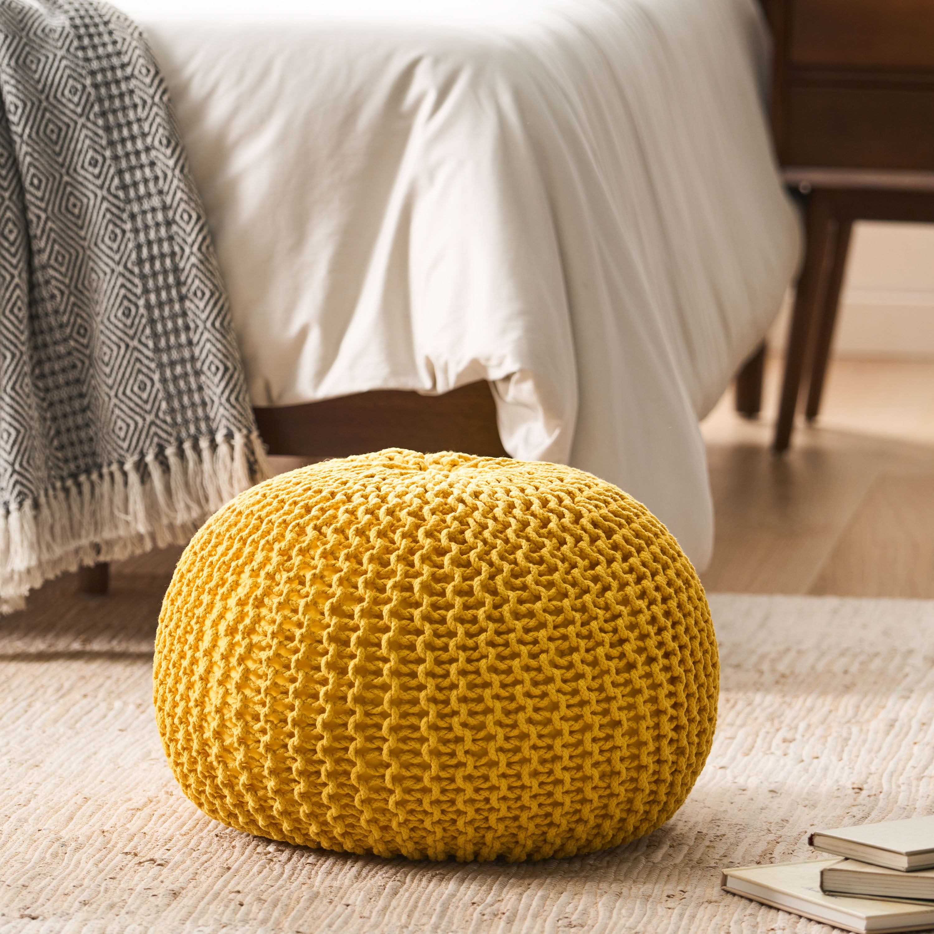 Barwick Modern Knitted Cotton Round Pouf