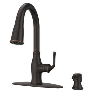 Pfister Rosslyn Single Handle Pull Down Sprayer Kitchen Faucet with Deckplate Included in Tuscan Bronze F-529-7RSSRY