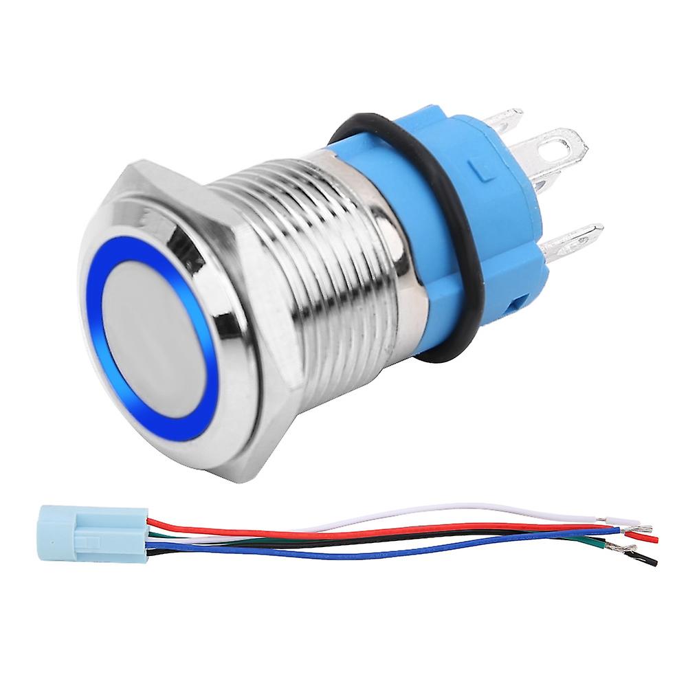 16mm 12v Waterproof Car Led Light Latching Self-locking Push Button Switch With Plug (blue)