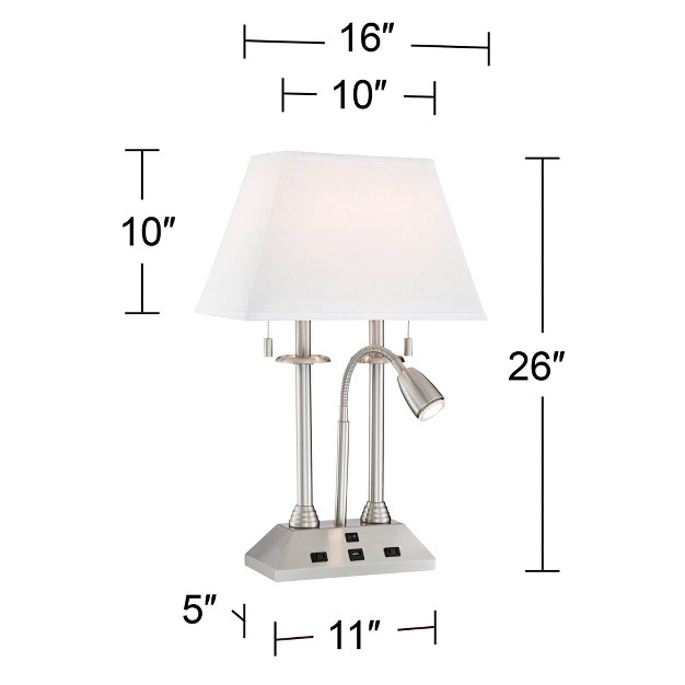 High Brushed Nickel With Usb And Ac Power Outlet In Base Led Reading Light White Shade For Home Desk