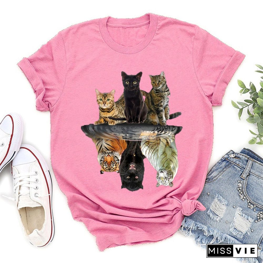 Women's Fashion Printed Cat And Tiger Print T-shirts Summer Casual Loose Round Neck Creative Personalized T-shirts