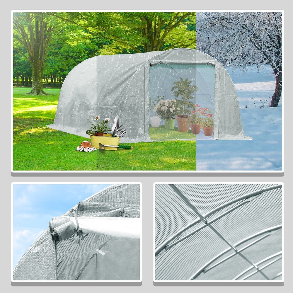 Aoodor Patio Greenhouse Heavy Duty Frame Portable Hot House with 1 Zippered Screen Doors