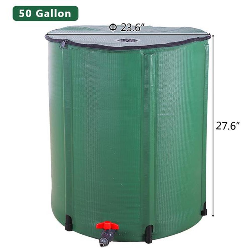 50 Gallon Collapsible Rain Barrel， Portable Water Storage Tank， Rainwater Collection System Downspout， Water Catcher Container