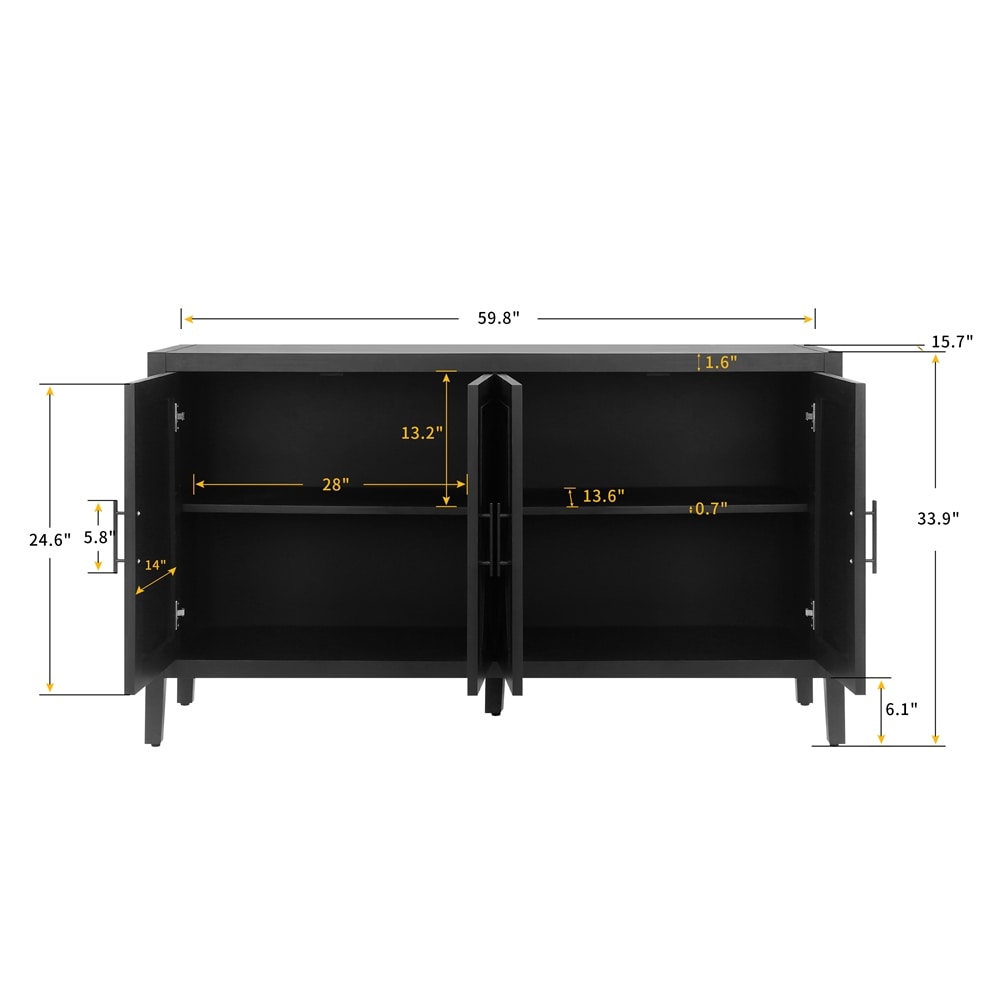 4 Door Wooden Twill Sideboard Dining Room Hallway Entryway Cabinet