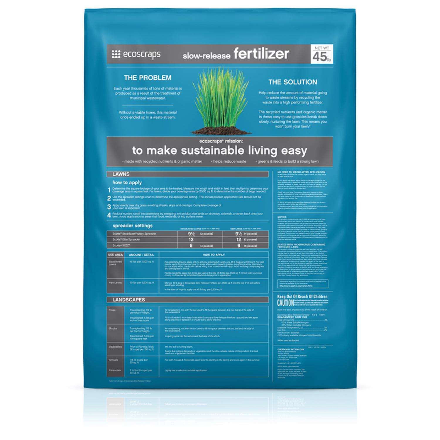 EcoScraps Slow-Release Nitrogen Lawn Fertilizer For All Grasses 2500 sq ft