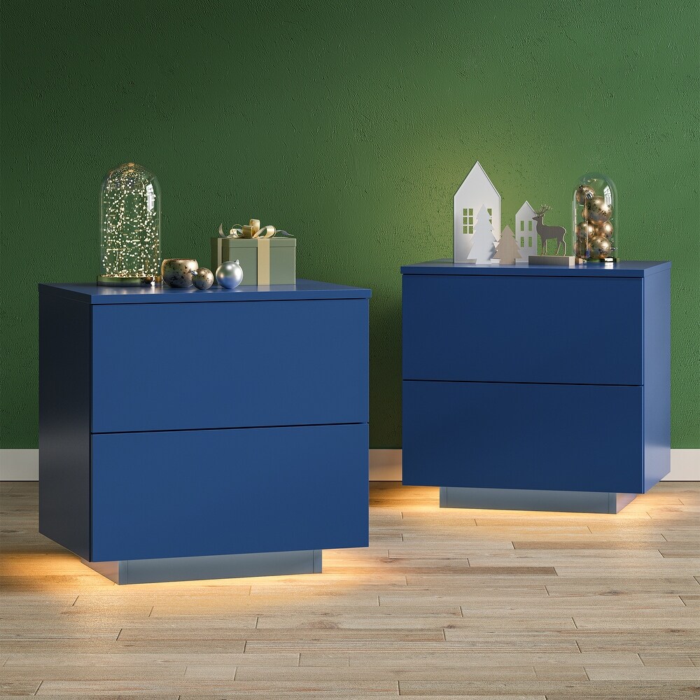 Nightstands LED Side Tables Bedroom  Modern End Tables with 2 Drawers