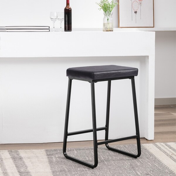 Porthos Home Senga Bar Stools Set of 2， PU Leather， Iron Legs