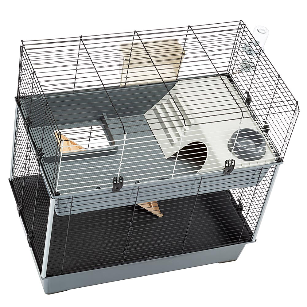 Ferplast 100 Double Rabbit Cage | Rabbit Cage Includes ALL Accessories and Measures 39L x 20.3W x 36.2H Inches， Gray and Black