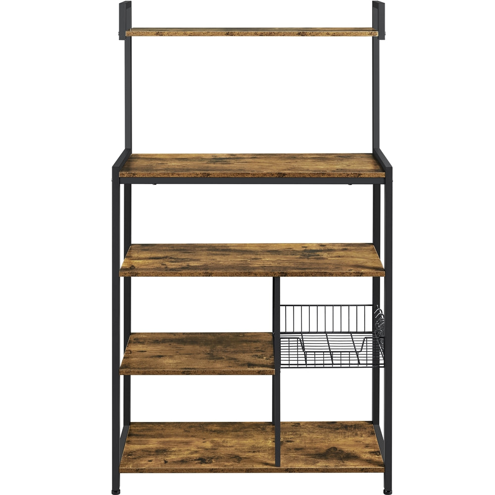 Easyfashion Industrial Baker's Rack with Storage Shelf and 6 Hooks For Kitchen，  Rustic Brown