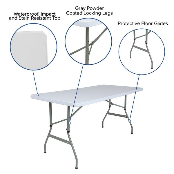 4.93-Foot Height Adjustable Granite White Plastic Folding Table