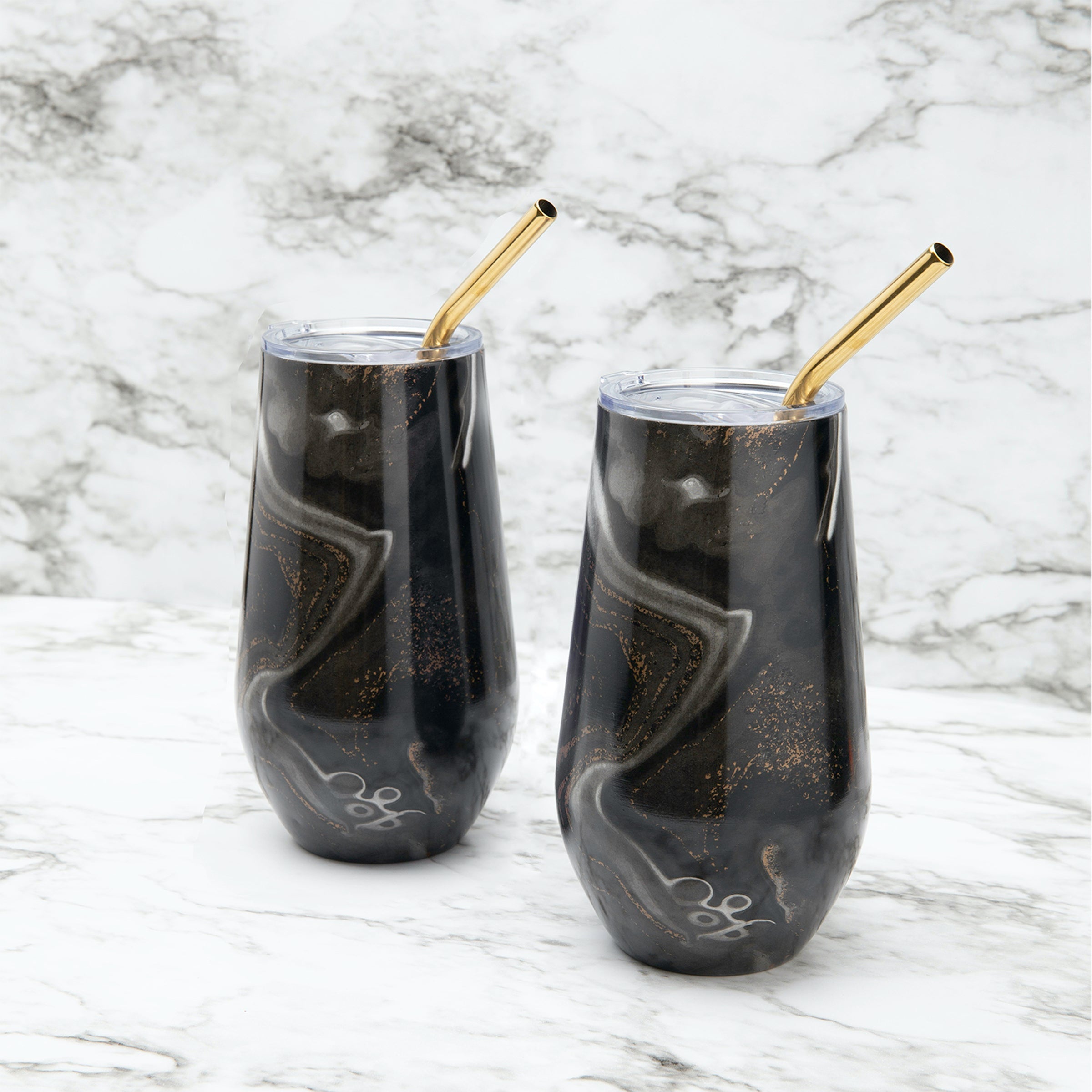 16 Oz Black Geo Wine Tumblers, Set Of 2