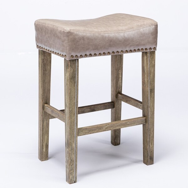 Modern Bar Stool Set of 2， No Back Artificial Leather Stool， Solid Wood Legs Sturdy and Stable for Bar Kitchen Counter