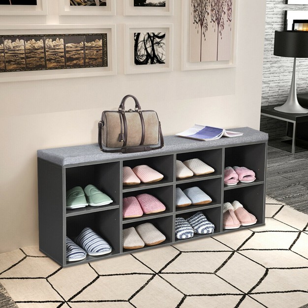 Costway Entryway Padded Shoe Storage Bench 10 cube Organizer Bench Adjustable