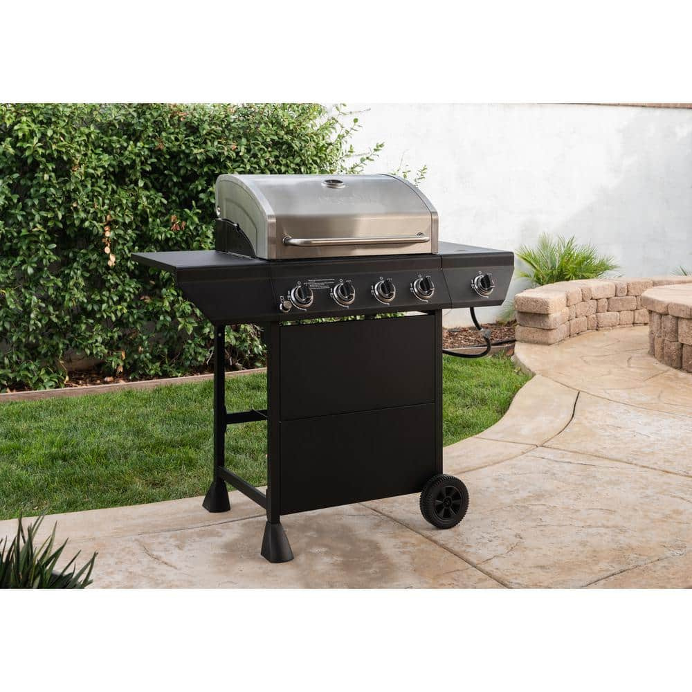 Nexgrill 4-Burner Propane Gas Grill in Black with Side Burner and Stainless Steel Main Lid 720-0925P