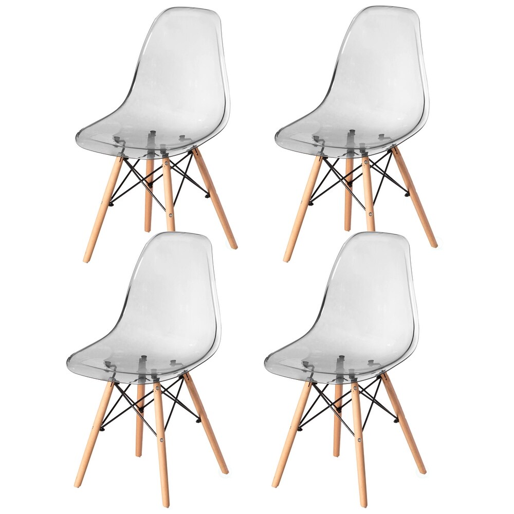 Mid Century Modern Style Dining Chair with Wooden Dowel Eiffel Legs  DSW Transparent Plastic Shell Accent Chair