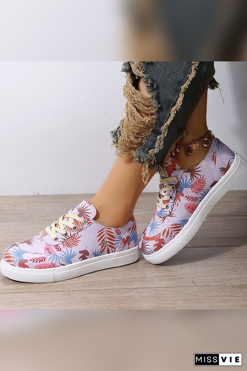 PU Floral Print Sneakers