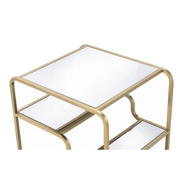 2 Mirror Open Compartments End Table in Gold Finish