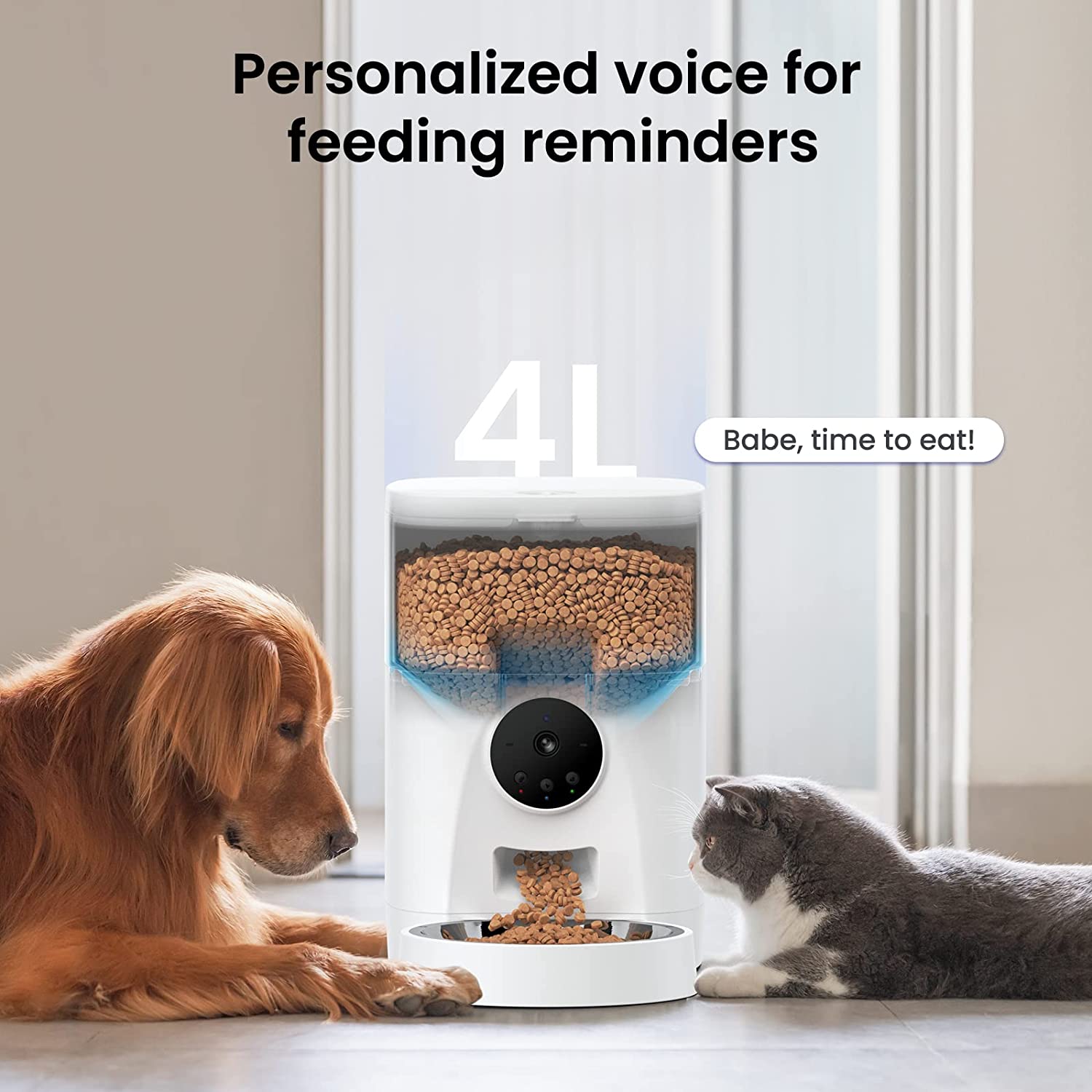 Automatic Pet Feeder for Cats and Dogs -  4L Smart Feeding Solutions with 2K Camera Video Recording and 2-Way Audio， 2.4G WiFi Cat Food Treat Dispenser with APP Control and Timer Programmable