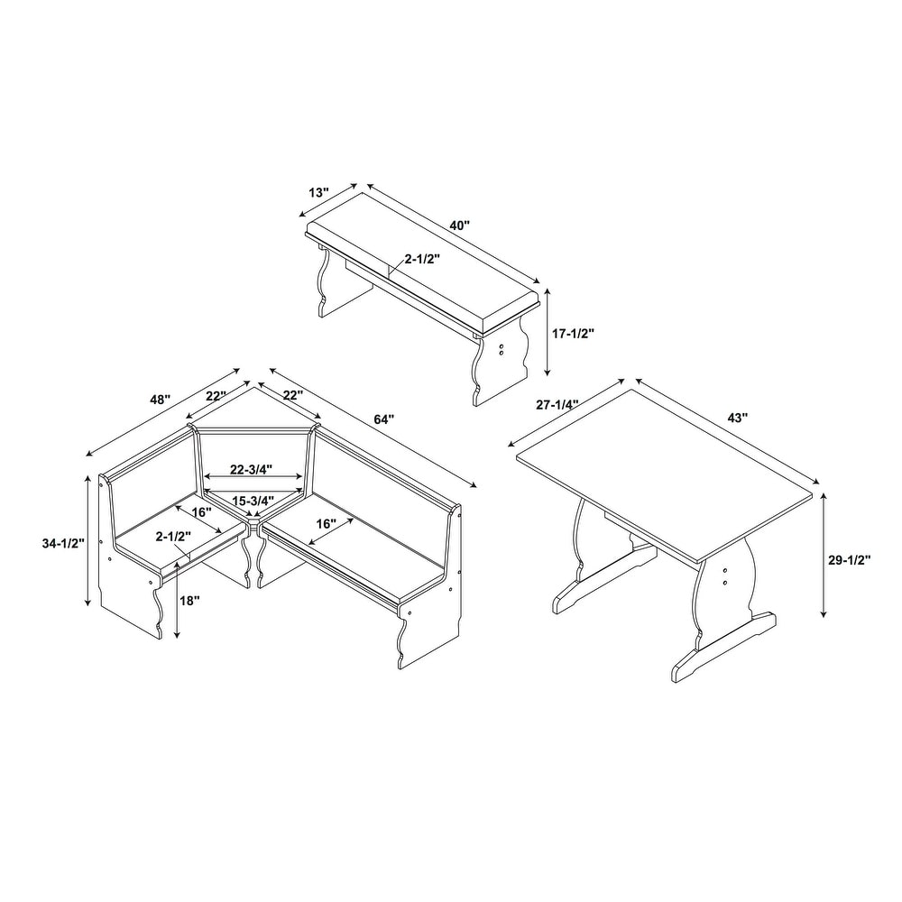 Hannah Breakfast Nook 3 piece Dining Set