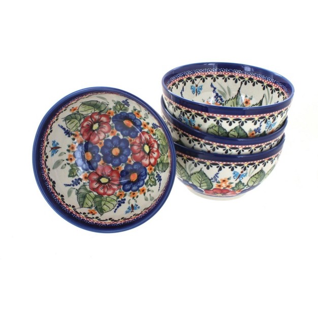 Blue Rose Polish Pottery 971 4 Zaklady 4 Piece Dessert Bowl Set