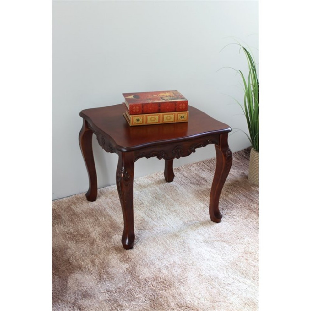 Bowery Hill Square Carved End Table in Walnut Stain   Traditional   Side Tables And End Tables   by Homesquare  Houzz