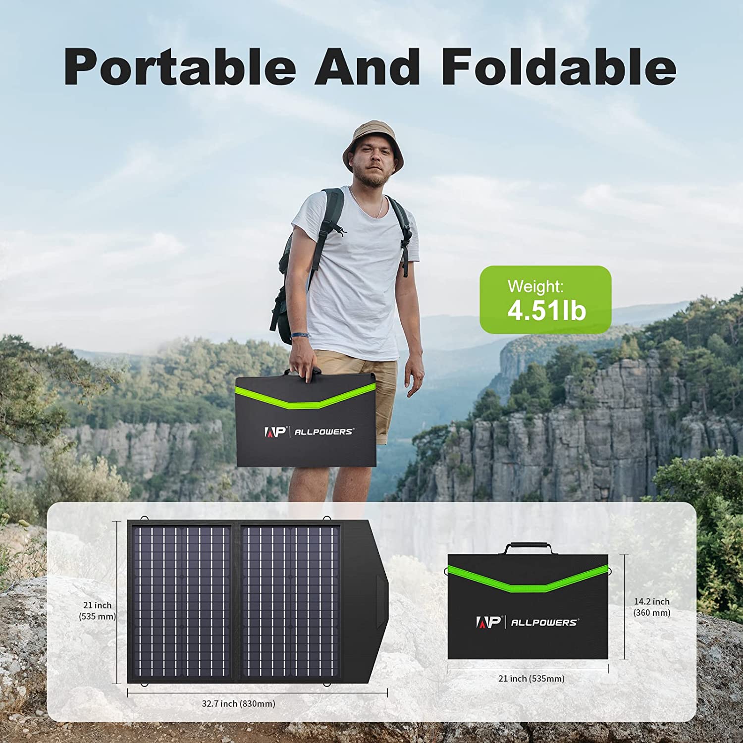 ALLPOWERS 60W 18V/5V 4A Foldable Solar Panel Kit, with Adjustable Kickstand, Portable Solar Generator Battery Charger for Camping Phone, Laptop, Pad, Power Station, Camera, Drone