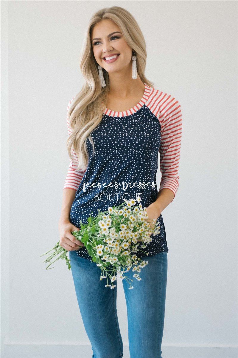 Twinkle Star Striped Baseball Sleeve Top