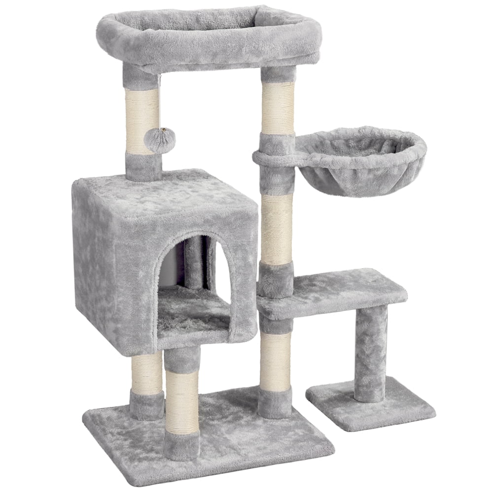 SMILE MART 4-Level Cat Tree Condo with Plush Perch， Light Gray