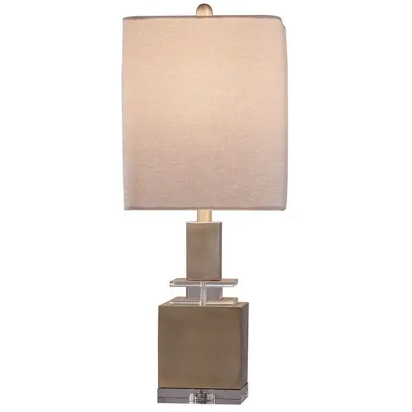 Harp and Finial Ronda Brass Table Lamp with Cream Linen Shade