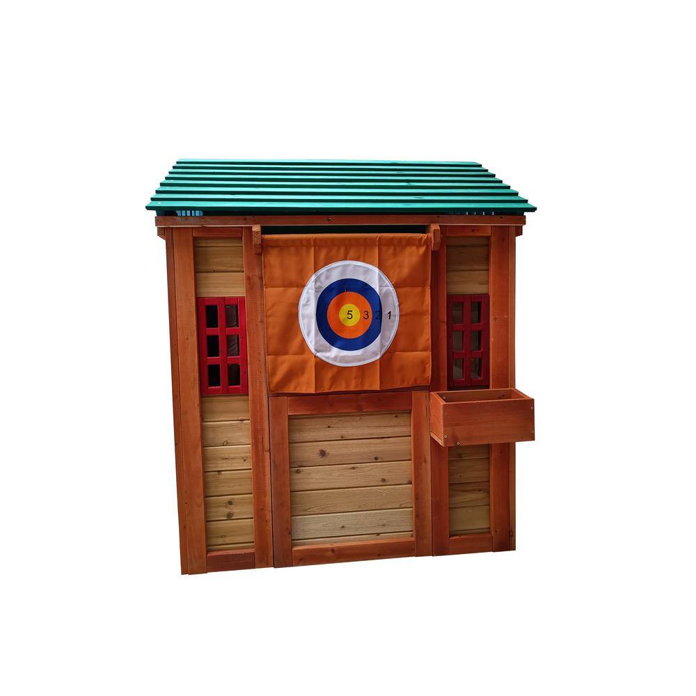 Tatayosi Outdoor Wooden 4-in-1 Game House for Kids Garden Playhouse with Different Games On Every Surface J-H-W155966762