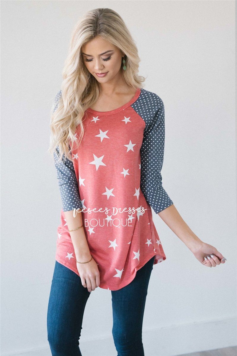 Stars & Polka Dots Baseball Sleeve Top